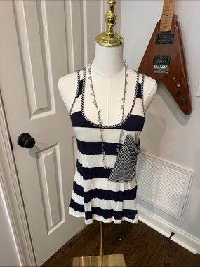 just ginger Navy and White Striped Twist-Back Tank